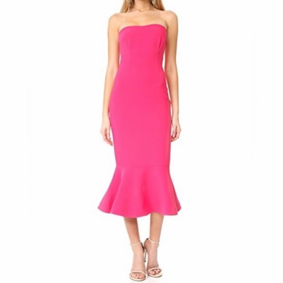 Cinq a Sept Luna dress. Strapless Gown. Hot Pink - Picture 5 of 6